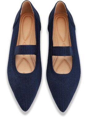 Women's Blue Comfortable Pointed Toe Knit Foldable Slip On Ballet Flat Shoes